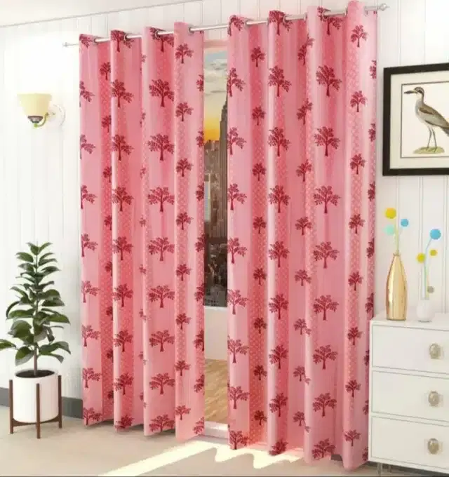 Polyester Printed Window & Door Curtains, Pack of 2, Red, 5 feet