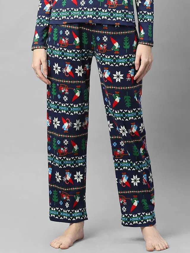 Rigo Women Printed Pyjama with Side Pocket (Navy Blue, 30)