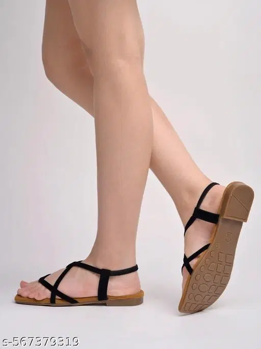 Shoetopia Girls Flat Sandals Black Size 6.0