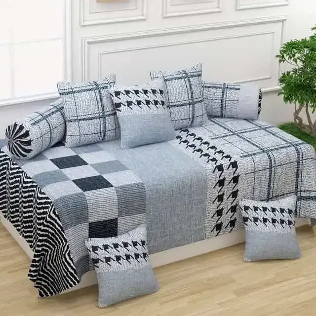 Adirav Polycotton Feel Single Bed Sheet, 2 Bolster covers & 5 Cushion Covers, Grey, ADRV-DW-79