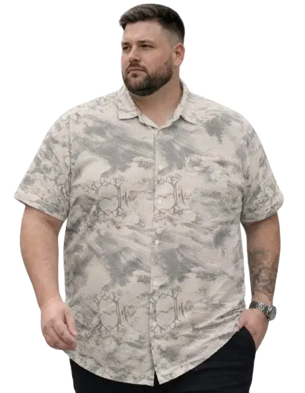 Cotton Blend Printed Shirt for Men, Grey (4XL)