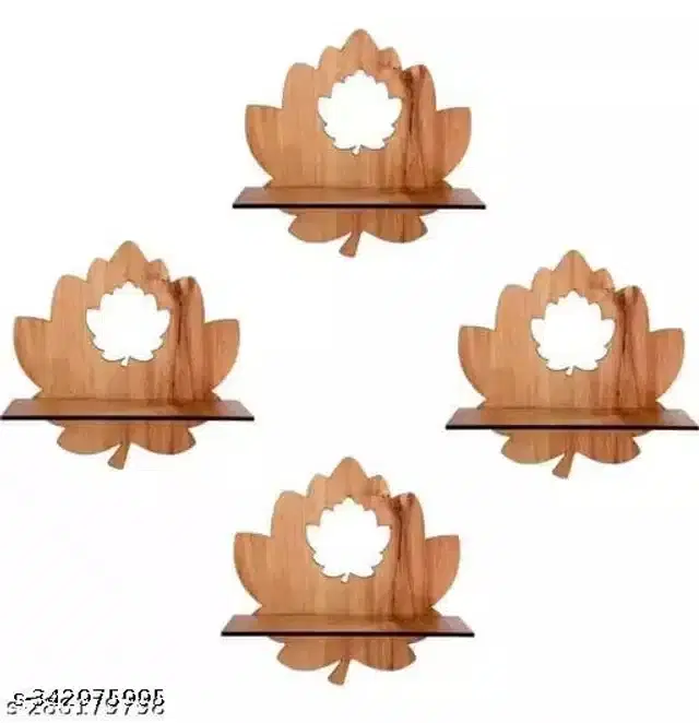 Wooden Designer Wall Shelves, Brown, Set of 4