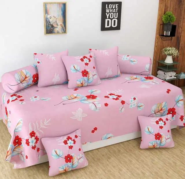 Homefab Microfiber Diwan Set, Pink, 60X88 In, HF-131
