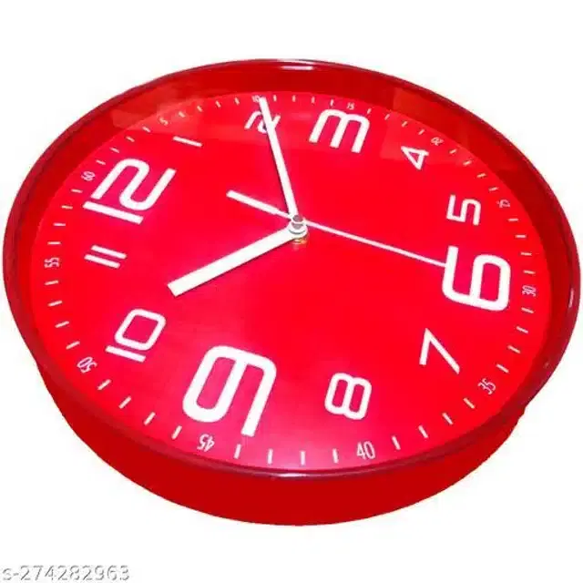 Round Analog Wall Clock, Red, 26x26 cm