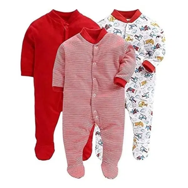 Hosiery Cotton Printed Rompers for Kids, Pack of 3, Multicolor (3-6 Months)