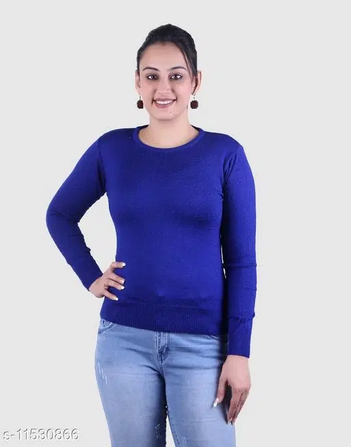 Acrylic Solid Sweater for Women (Blue, L)