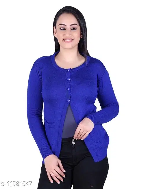 Acrylic Solid Sweater for Women (Blue, M)