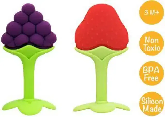 Silicone Smooth Teether for Kids, Multicolor, Pack of 2