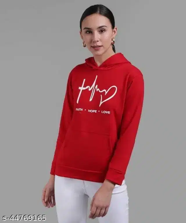 Woolen Printed Full Sleeves Hooded Sweatshirt for Girls (Red, 15-16 Years)