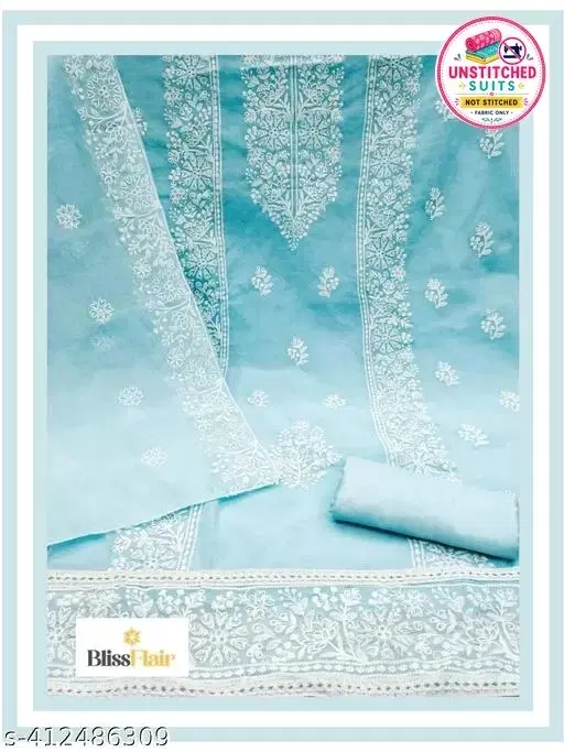 Embroidered Botanical Patiala Suits for Women (Aqua Blue, Un Stitched)