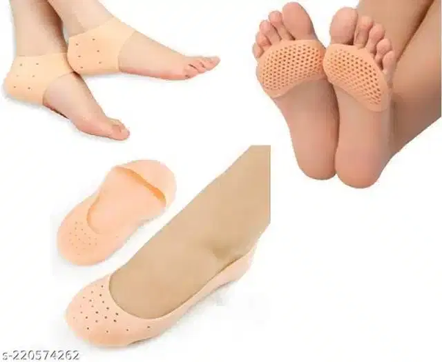 Moisturizing Silicon Gel Socks with Gel Pad, Beige, Set of 3