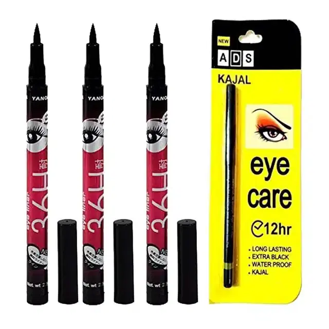 Eye Care Long Lasting Kajal & Eyeliner Combo, Black, Pack of 4