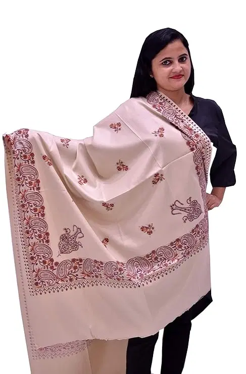 Casmilon Wool Paisely Printed Shawl For Women, Beige