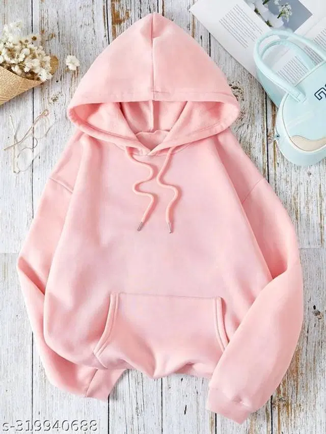 Fleece Hoodie for Women (Baby Pink, M)
