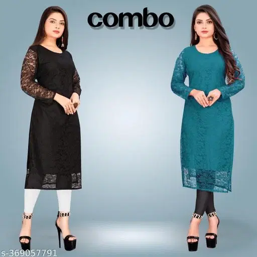 Net Kurti for Women, Black & Blue, Pack of 2 (M)