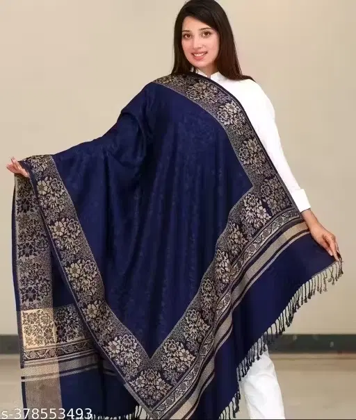 Woolen Shawl for Women (Blue, Free Size)