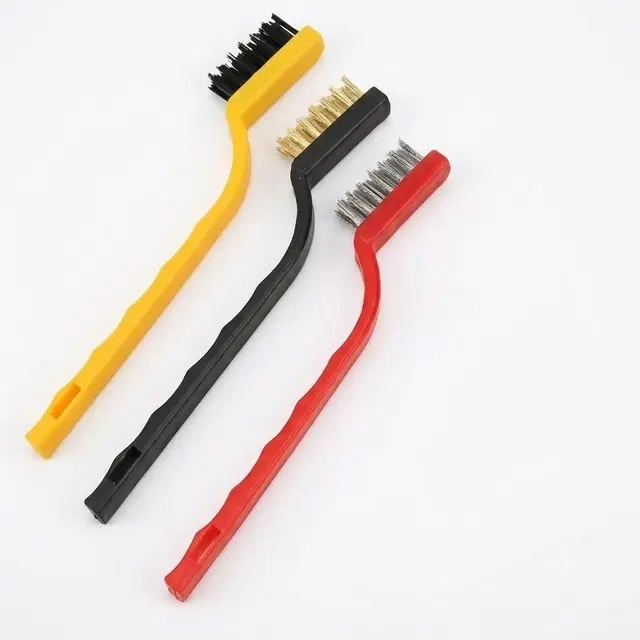 REALISTIC AIRCOOL 3 Pc Mini Wire Brush Set -Brass | Nylon | Stainless Steel Bristles, Pack of 3