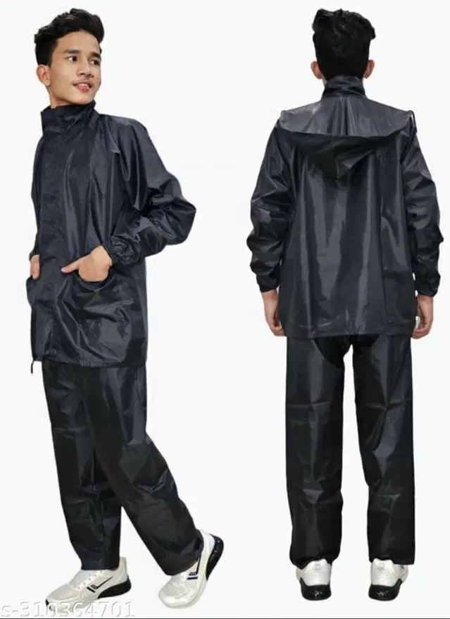 Polyester Rain Coat for Men, Black, M