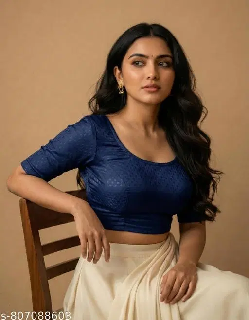Lycra Ready Made Blouse for Women, Blue (34)