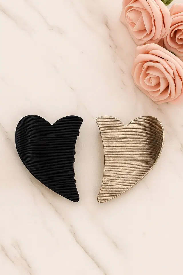 Women's Metallic Textured Finish Hair Claw Clip Set, Pack of 2, Silver, Black