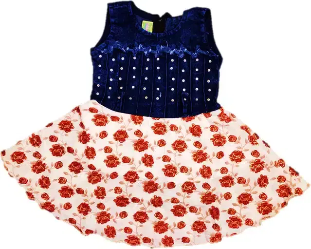 Cotton Blend Frock for Girls (Red, 3-6 Months)