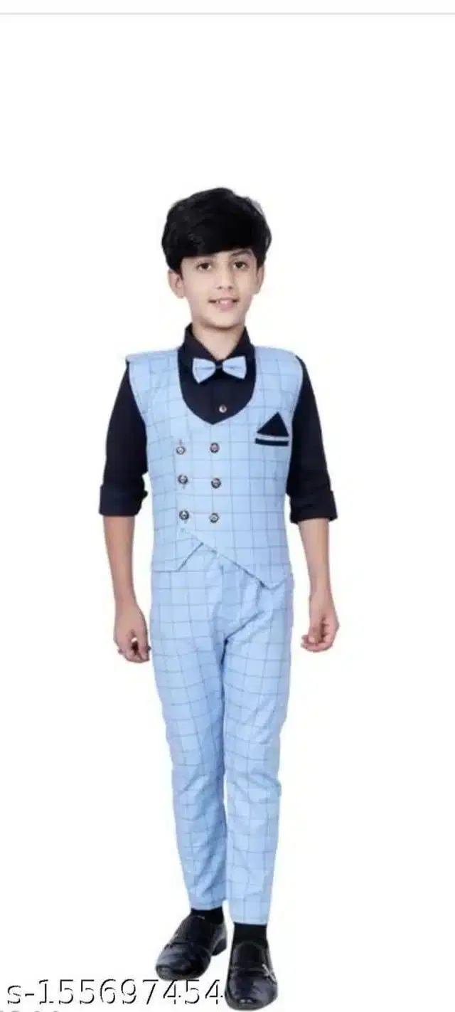 3 Pcs Coat Pant Set for Boys (Multicolor, 9-10 Years)