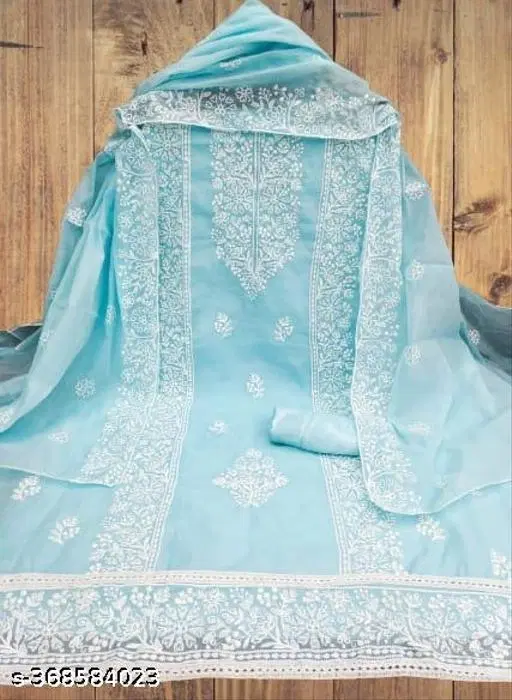 Embroidered Floral Patiala Suits for Women (Blue, Un Stitched)