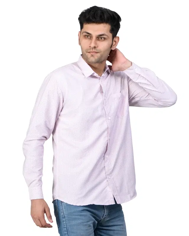 Poly Cotton Full Sleeves Solid Shirt for Men, Pink (L)