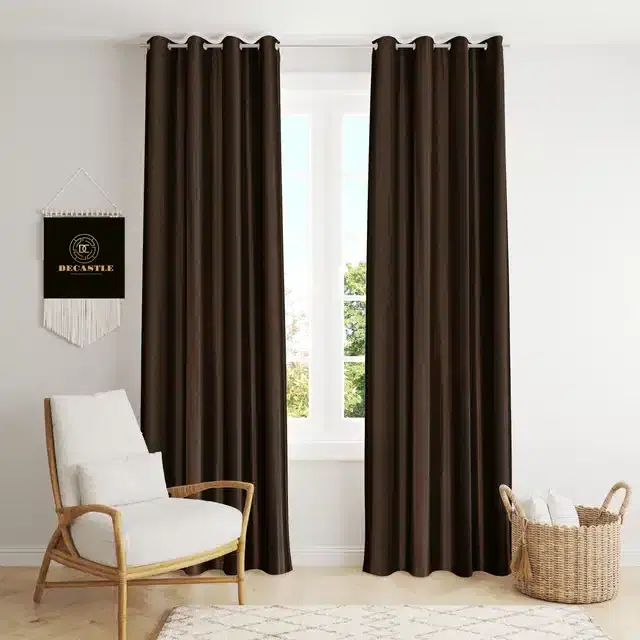 Polyester Curtains for Window & Door, Brown, 5 feet, Pack of 2