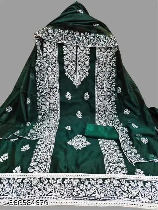 Chanderi Cotton Embroidered Punjabi/All Over Suits for Women (Green, Un Stitched)