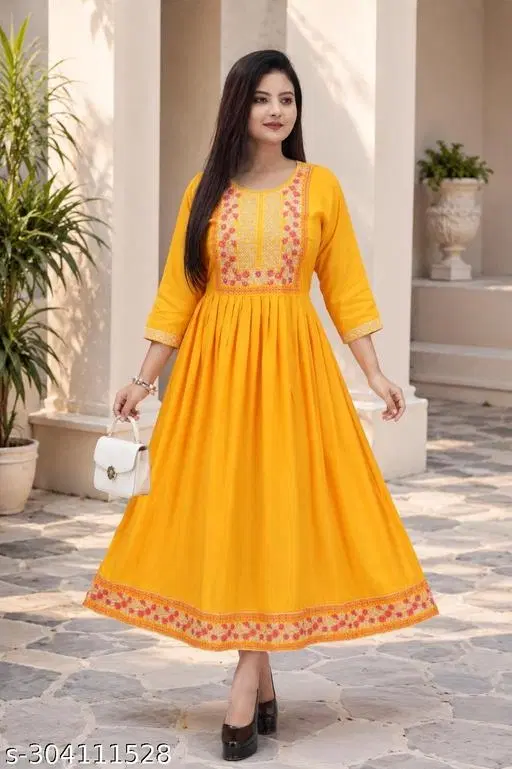 Gown Kurti for Women (Yellow, XS)