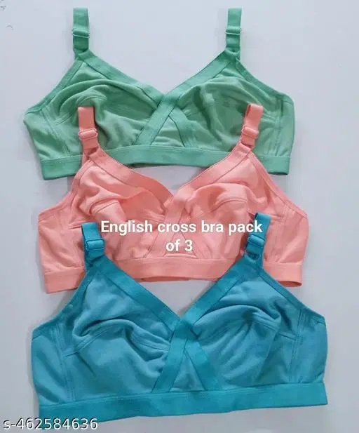 Cotton Blend Bra for Women, Multicolour, Pack of 3 (30C)