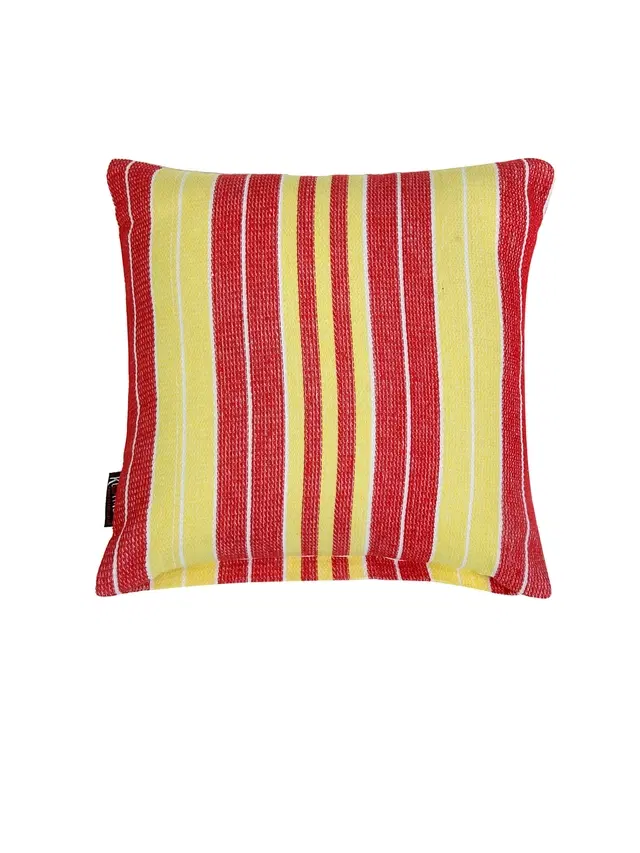 Cotton Cushion Cover, Red & Yellow, 14x14 inches