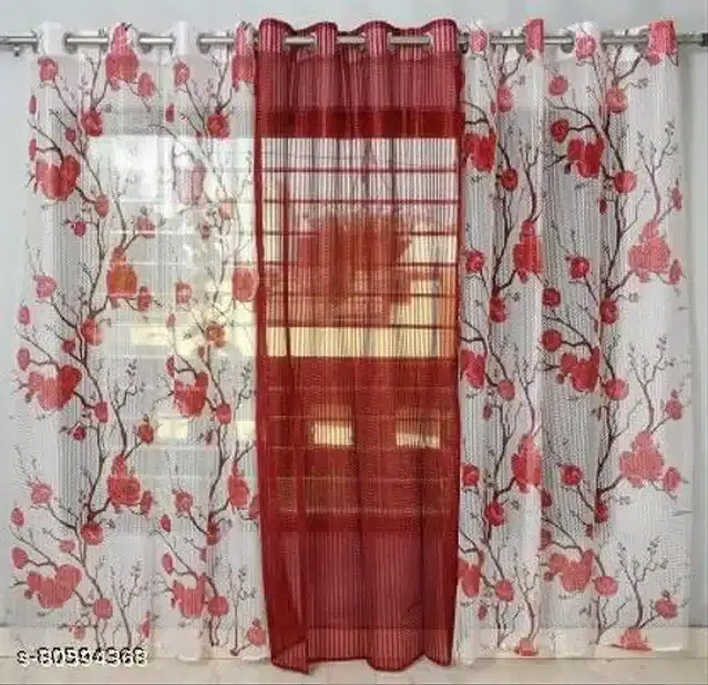 Curtains for Window, Maroon & White, 5x4 feet, Pack of 3