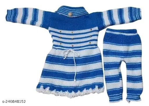 Acrylic Striped Clothing Set for Girls, Set of 1 (Blue & White, 0-3 Months)