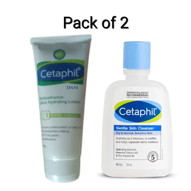 Combo of Cetaphil Gentle Skin Cleanser, 125 ml & DAM Hydrating Lotion, 100 ml, Set of 2