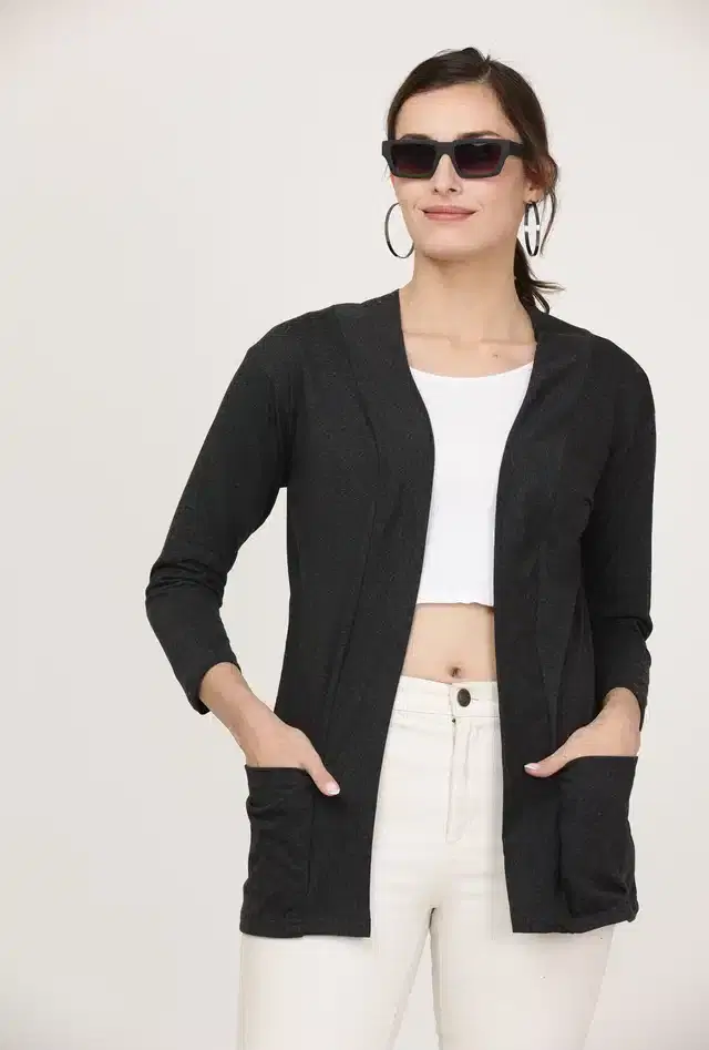 Cotton Solid Shrug for Women (Grey, L)