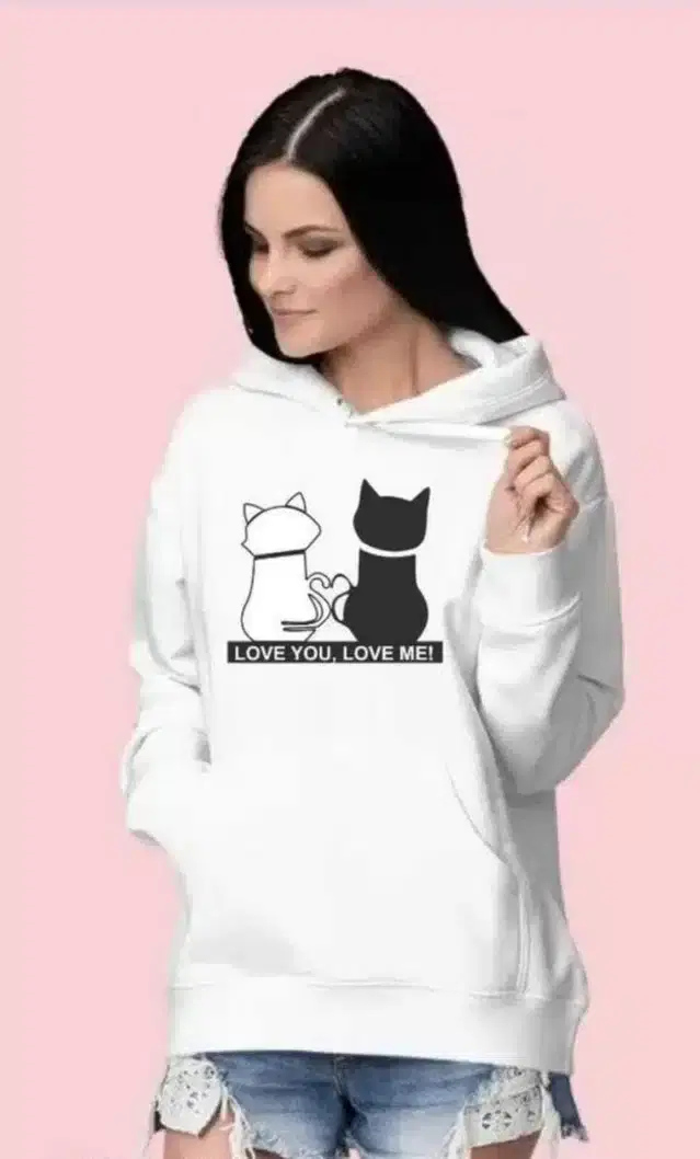 Fleece Hooded Sweatshirt for Women (White, M)