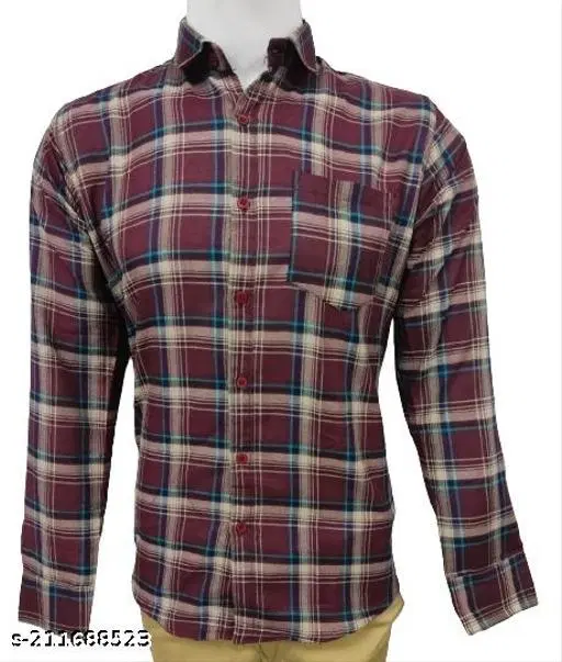 Cotton Blend Checked Shirt for Men, Maroon (XL) Pack of 1