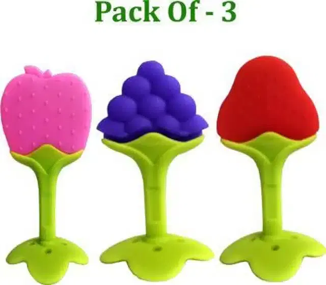Silicone Smooth Teether for Kids, Multicolor, Pack of 3