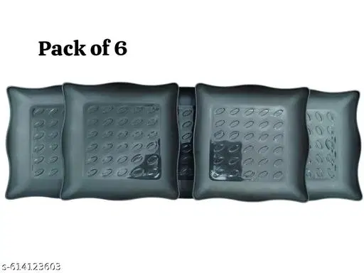 Plastic Plates for Kitchen, Black, Pack of 6