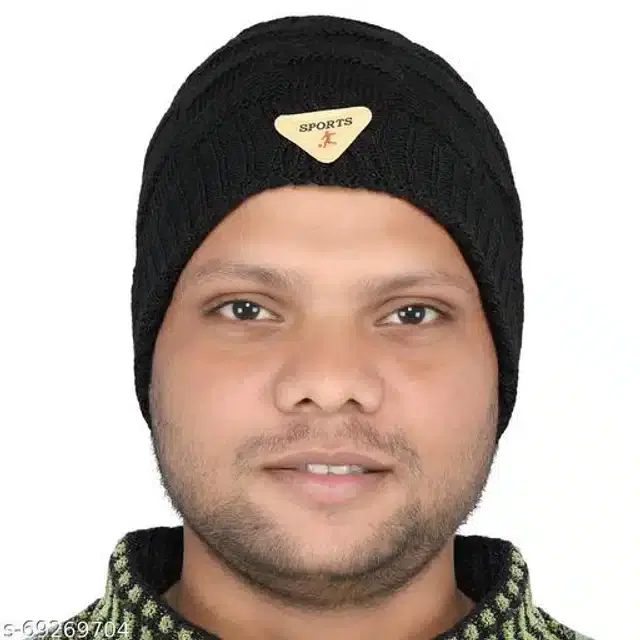 Woolen Beanie Cap for Men & Women (Black)