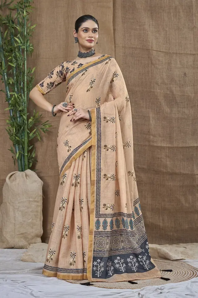Silk Woven Design Saree for Women, Beige (6.3 m)