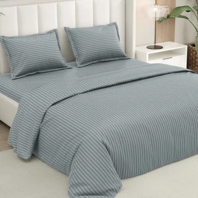 Rivermoor Premium Satin Stripes Bedsheet, Double Bed Bedsheet With 2 Pillow Cover Set, 200 Tc Microfiber Ultra Soft Satin Bedsheets, Gift For Couples, Romantic Dates, Wedding, Grey, 90x98 In