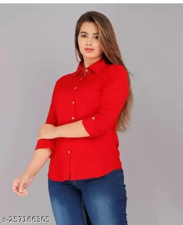 Three Quarter Sleeves Shirt for Women (Red, M)