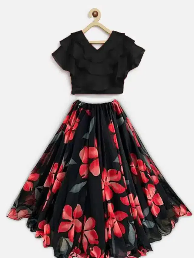 Digital Printed Lehenga Choli for Girls (Black, 3-4 Years)