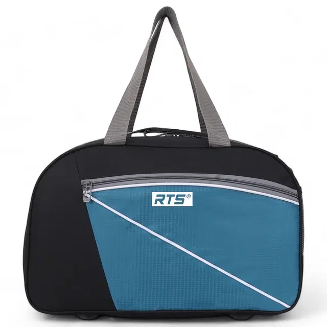 Polyester Durable Adjustable Strap Travel Duffel Bag, Black & Teal, 20x12x9.5 inches, 40 L