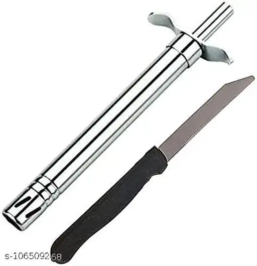 Stainless Steel Gas Lighter with Kitchen Knife, Silver, Set of 2