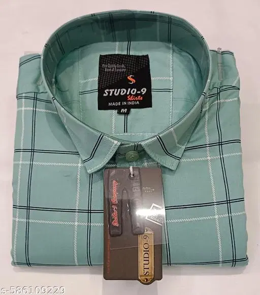 Cotton Blend Checked Shirt for Men, Green (XL) Pack of 1