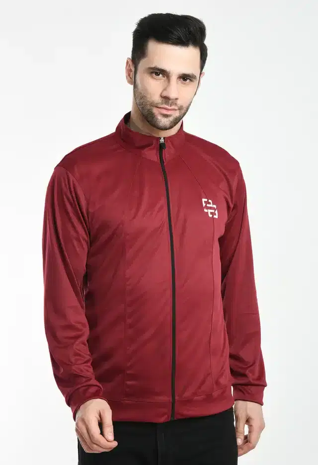 Polyester Full Sleeves Sports Jacket for Men (Maroon, L)